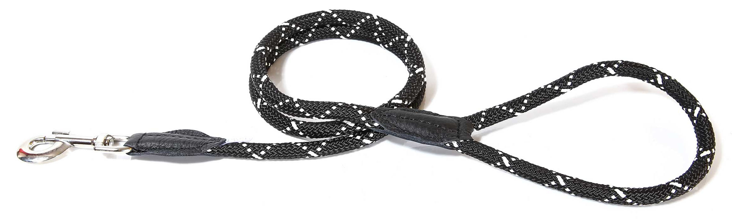 Julius K9 IDC Führleine, 12 mm x 2m, rund mit Karabiner, schwarz / fluoreszierend Robuste, schwarz-weiß gemusterte Hundeleine mit stabilem Metallclip zur sicheren Befestigung.