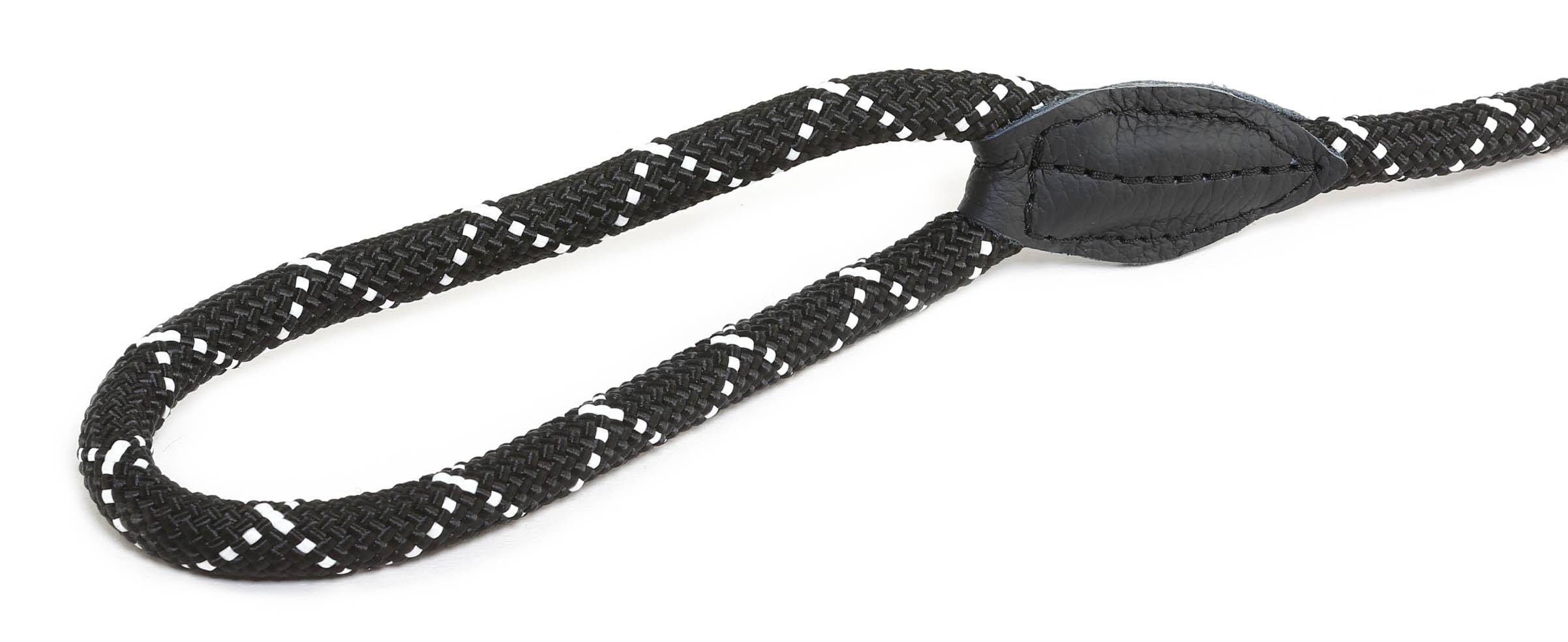 Julius K9 IDC Führleine, 12 mm x 2m, rund mit Karabiner, schwarz / fluoreszierend Strapazierfähige schwarze Hundeleine mit weißen Nähten und Ledergriff für Komfort und Kontrolle.