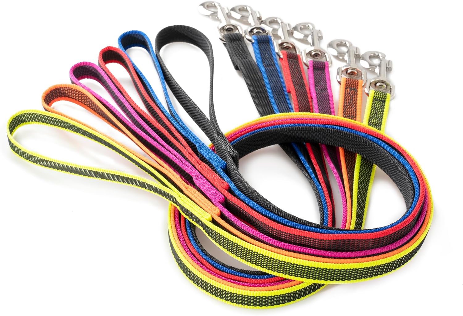 Julius K9 gummierte Sportleine Color & Gray, 20mm mit Handschlaufe Bunte Hundeleinen in verschiedenen Farbtönen mit robusten Clips zur sicheren Befestigung.