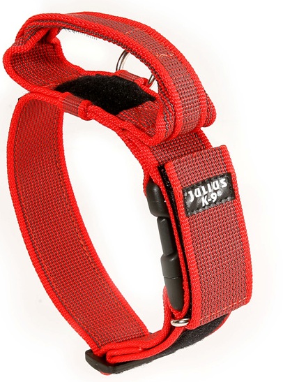 Julius K9 Powerhalsband mit Haltegriff, Sicherheitsverschluss, Logofeld, 4cm, 41-51cm, rot