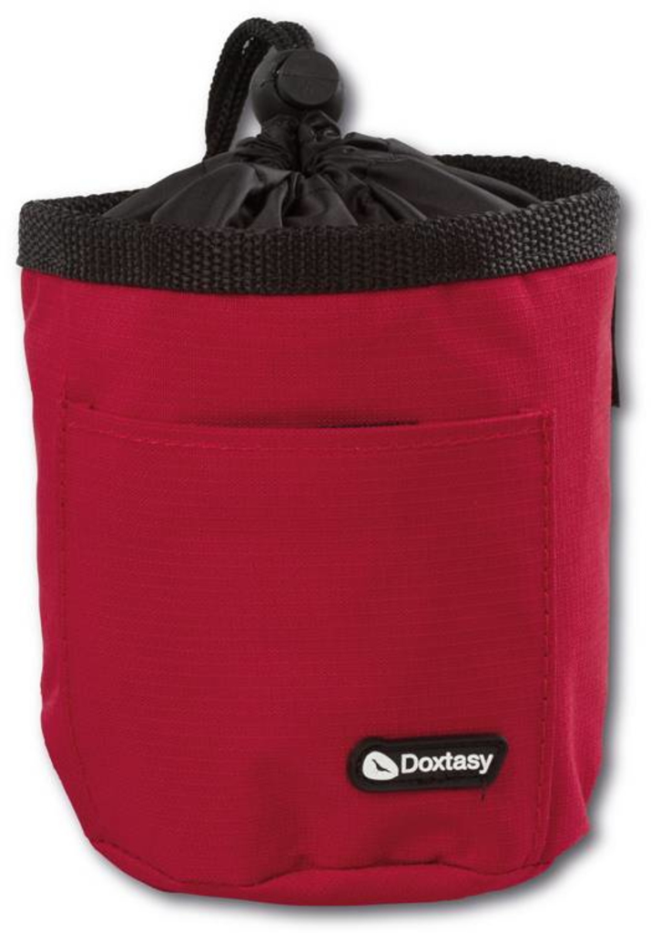 training Roter Leckerlibeutel für Hunde mit Kordelzugverschluss und Vordertasche für einfachen Zugriff.